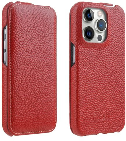 Mobiskin Hülle passend für iPhone 15 PRO MAX (6,7 Zoll), Handyhülle mit beschichtetem Leder, Flip Case, Schutzhülle, Handy-Tasche, Slim Cover, dünn, Rot