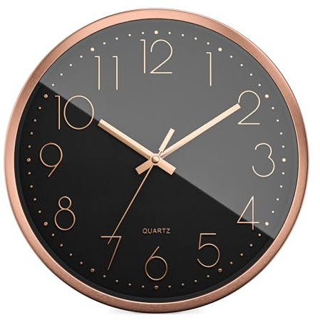 Mebus Quarzwanduhr | Leisegangwerk ohne Tick-Tack Geräusch | Aluminiumrahmen | arabisches Zifferblatt | 3D Ziffern | Aluminium Zeiger I 30 cm, Rose/Schwarz