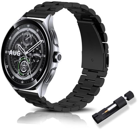 RoYiio Uhrarmband für Xiaomi Watch 2 Pro /S4 /S3 /S2 Armband Redmi Watch 5 Active/Lite Edelstahl Metall 22mm Armband für Garmin Venu 3 /Venu 2 /Forerunner 265 /Vivoactive 4 - Schwarz