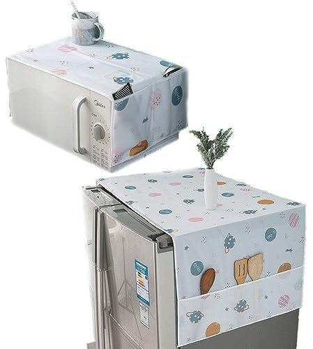 Fridge Microwave Oven Dust Cover 2pcs Waterproof Fridge Cloth Decorative Kitchen Appliance Cover with Side Storage Pocket