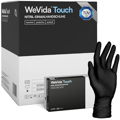 WeVida®Touch 1000x Einweghandschuhe Schwarz M, strapazierfähige reißfeste Gummihandschuhe, latexfrei, puderfrei Nitrilhandschuhe für Kochen, Reinigen, Tattoo & Nagelpflege