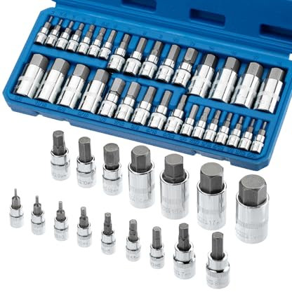 Bates Hex Bit Socket Set - 32 Piece, 1/4, 3/8, & 1/2 Drive, Allen & Metric Socket Set with Case