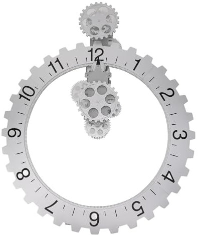 Tonysa Zahnrad-Wanduhr-Körper, 3D-bewegliche Zahnraduhr, Zahnrad-Wanduhr, Retro, Große Hängende Zahnraduhr, Rotierende Mechanische Stundenrad-Wandkunst, Dekorative Uhr (Silver)