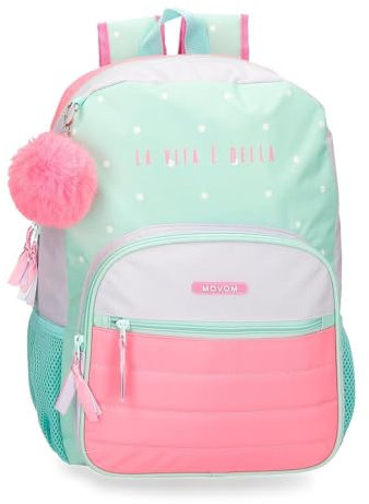 MOVOM La vita è Bella Mochila Escolar Adaptable a Carro Verde 30x38x12 cms Poliéster 13,68L
