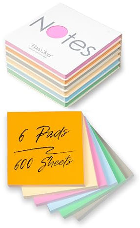 EasyCling® Elektrostatisch Selbstklebende Haftnotiz - Selbstklebende Notizzettel, 600 Blatt, Static Sticky Notes, Für Alle Oberflächen, Beweglich und verschiebbar auf jeder Oberfläche, 7,5 x 7,5cm