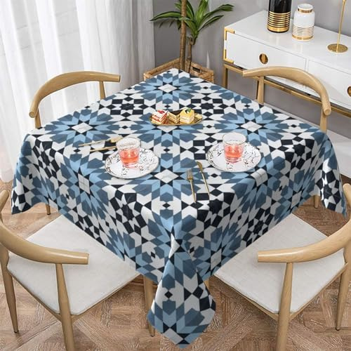 EgoMed Nappes, couvertures de Table lavables en Nappe de 152 cm pour la fête de la Salle à Manger de la Cuisine,Carreau de Ciment Fait Main Bleu Casablanca