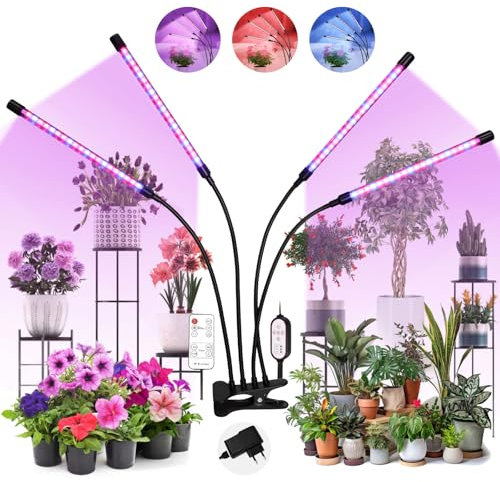 Lampe Horticole réglable, 80 LEDs Lampe de Croissance, 4 Têtes Rouge Bleu Lampe de Plante, Lampe Plante Interieur Avec Minuterie 4/8/12H, Seed Start Grow light avec 10 Niveaux Dimmables 3 Modes