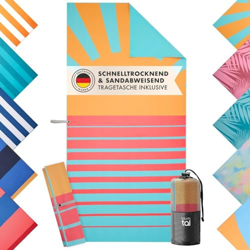 Blumtal Strandtuch XXL aus Mikrofaser - kompaktes und schnelltrocknendes Handtuch/Strandhandtuch 90x180 - Stranddecke sandfrei mit Band - Badetücher - Reisehandtuch/Strandtücher mit Sonnenmotiv
