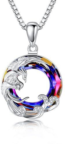 HUKKUN Phönix Kette Silber 925 Phönix Anhänger Halskette Phönix Kristall Vogel Phönix Schmuck Damen
