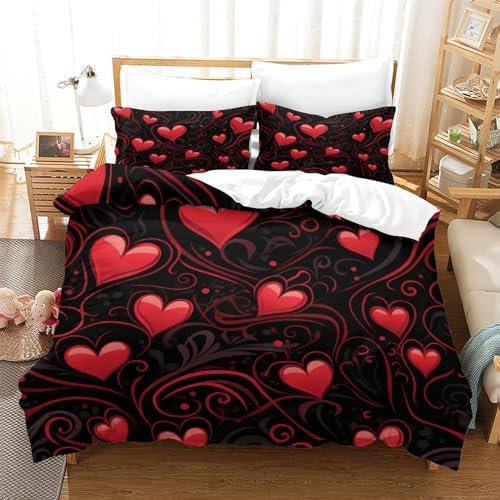 CULPRT Bettwäsche,3 Teilig 3D Liebe,Bedruckte Bettwäsche Tröster Set Bettbezug Für Familien Aus Microfase Mit Kissenbezug Single(140x200cm)