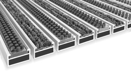 Sellon24 Aluminium Fußmatte H=12 mm Fußabstreifer Innenbereich Fussabtreter Eingangsmatte Textil Bürste Gummi Schmutzfangmatte (Clean Ryps&Scrub, B:100 x L:80cm)