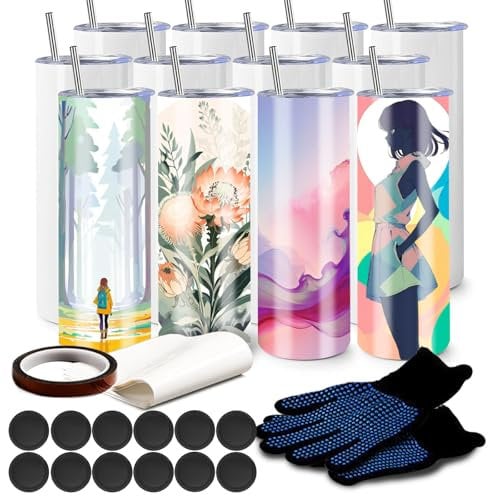 12 Pack Sublimation Tumblers Bulk, 20 OZ Stainless Steel Double Wall Skinny Straight Tumblers Blank, Subbing Tumblers Cups with Sublimation Shrink Wrap, Straw and Individually Box
