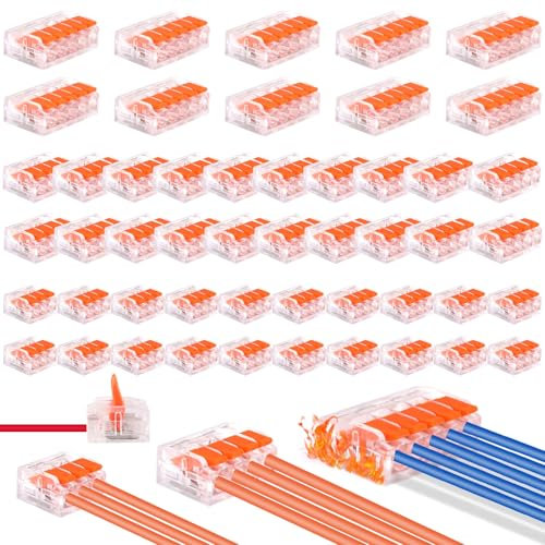 Kabelverbinder, 50 Stück Verbindungsklemme, Kabelklemmen Elektro, mit Betätigungshebel, 4mm² Leiter Klemme Lüsterklemmen Verbindungsklemme Kombiniert Werden für Feste Kabe 2-3-4 Leiter