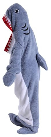 FunnyCos Schlafsack, einteiliger Schlafanzug, tragbare Decke, Tier-Cosplay-Kostüm, Uni, Loungewear, Nachtwäsche, Dusty Blue Shark, L