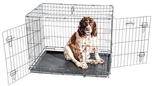 PAITSY Hundetransportbox klappbar FortressooL, Hundebox für mittelgroße Hunde 90x60x67 cm, 2 Türen, herausnehmbares Tablett, für Innenbereich