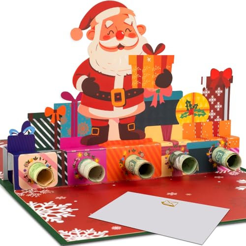 Magic Ants 3D Pop-Up Weihnachts-Geldgeschenk-Karte, Weihnachtsmann mit Geschenken, Geldgeschenk Karte Weihnachten, mit Geldfach, lustige Weihnachtskarte für Kinder & Erwachsene, mit Umschlag