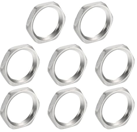 sourcing map 8Pcs Cast Pipe Fitting Hex Locknut, Brass Hex Lock Nut NPT1/2 Female Thread, Brass Nickel Plated for Plumbing Fixed, Water Broom and Undercarriage Cleaner Silver Tone