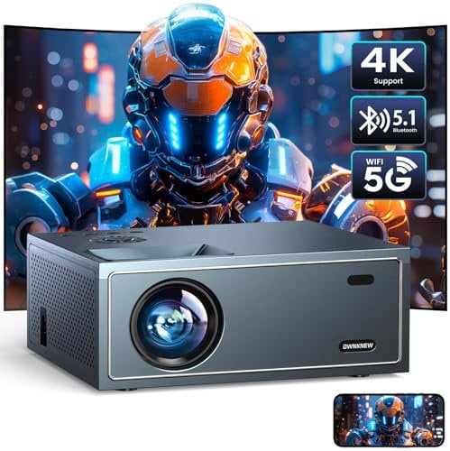 OWNKNEW - Support 4K Projector with WiFi and Bluetooth, Portable Mini Projectors for Outdoor Movie Use, Video Projector Compatible with TV Stick, Laptop, Smartphone,