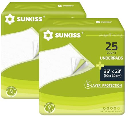 SUNKISS TrustPlus Krankenunterlagen 90x60 cm, Saugfähige Inkontinenzunterlagen, Baby Wickelunterlagen, Einweg Bettunterlagen für Inkontinenz, Welpenunterlagen für Hunde, 50 Stück 2er Pack