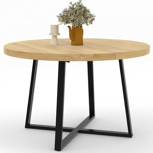 IDMarket Selma Mesa de comedor redonda para 4-6 personas, madera y negro, 110 cm