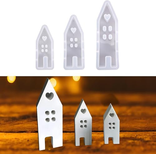 15 Pcs Moule Silicone Resine Epoxy pour Maison Mini, Silicone pour Moulage, Raysin Moules Silicone Moules Bougeoirs, Moules à plâtre, Moules à Gibs, Moules à Raisin (petite, moyenne ou grande maison)