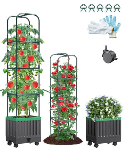 MQJIAZHI Fioriera per pomodori con traliccio, alta 174,5 cm, auto-irrigante, per piante rampicanti, ortaggi, aiuola rialzata per giardino, vasi di supporto per piante di pomodoro, per patio, interni