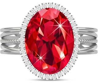 Linawe Rubin Rot Ringe Frauen Silber Ring Verstellbar, Statement Fingerring Damen, Moissanite Damenring Modeschmuck Jewelry, Silberring mit Stein, Vintage Diamant Ring Schmuck Weißgold