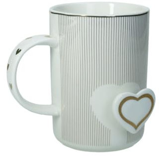 BRANDANI Tazza Mug Colazione Amore 51665 Cuore Righe Porcellana Bone China Bianco Oro 350ml