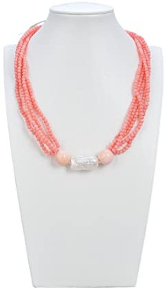 WERQKJXCZ Gioielli Collana in corallo rosa con perle bianche nucleate coltivate da 22 mm da 20 pollici