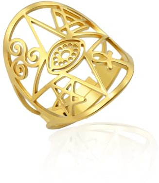 VASSAGO Religiöse Geschenke für Frauen Männer Einstellbare Valknut Ankh Kreuz Davidstern Triskele Ring Edelstahl Auge in vierzackigem Stern Amulett Schutzschmuck (gold)