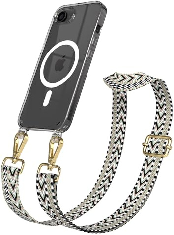 EAZY CASE Handykette - Verstellbares Taschenband kompatibel mit iPhone 16e, Schulterriemen, Handykordel mit Silikon Hülle, Qi Charging kompatibel, Umhängetasche, Grün Schwarz Gold