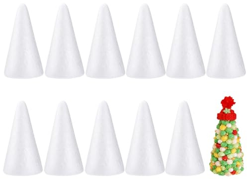 12 Stück 15 cm Styroporkegel zum Basteln, Weihnachtsbaum-Schaumkegel, weißer Polystyrol-Kegel zum Basteln, Bäume, Weihnachtswichtel, Weihnachtsdekorationen, Kunstprojekte(15×7.5cm)