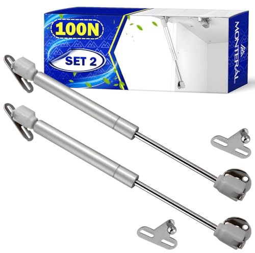 2 Piezas Amortiguador Puerta Cocina 100N Color Níquel - Pistones Hidraulicos Muebles Cocina y para Armarios con Kit de Montaje - Garantía de 10 Años - MONTERAL