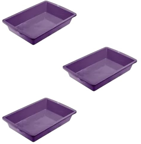 CAT CIRCUS Large Cat Litter Tray –Litter Box Tray for Large Cats & Kittens – Non-Slip, Easy Clean – Multi Cat Friendly-Durable Plastic Pet Toilet-Spacious-colour options available-Purple -pck 3