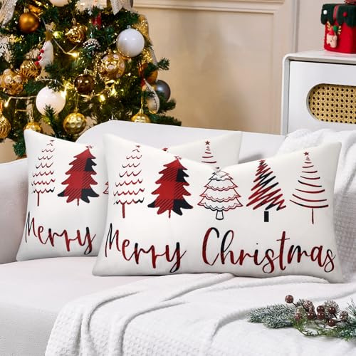 LRartdeco Christmas Kissenbezug 30x50 Weihnachtskissenbezüge Weihnachtdeko Kissenbezug Weihnachten Weihnachtsbaum Kissenbezüge Winter Deko für Urlaub,Dekowohnzimmer,Schlafzimmer,Couchkissen(weiß)
