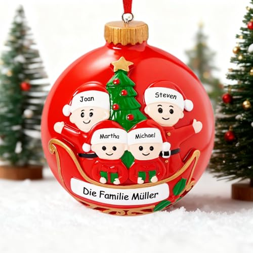 Bemaystar 3D Familien Personalisiert Weihnachtskugeln2025 - Weihnachtsdekoration für 4 Familie, Feste Resin Weihnachtskugeln Personalisiert, Personalisiertes Geschenke Weihnachten für Familie