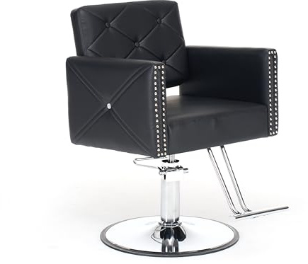 ZORRTIK Barber Chair with Rivets, Black Salon Chair for Hair Stylist, 360 Degree Swivel, Heavy Duty Hydraulic Pump, Professional Styling Chair for Salon and Spa