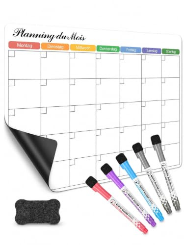 SONNELD Wochenplaner abwischbar für Kühlschrank – Wiederverwendbarer Whiteboard-Familienkalender mit 5 Stiften & Radierer, für Küche, Büro, Schule, Wochenplaner Magnetisch Kinder 42 x 30 cm