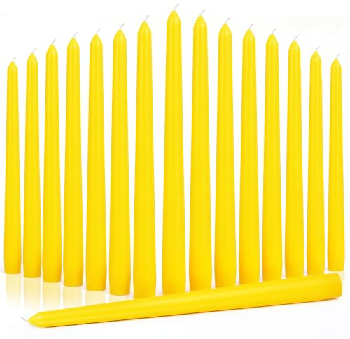 16 Pack Tapered Dinner Candles, 8 Hour Candlestick Long Burning 25 x 2 cm | Citronella Scented Yellow Taper Candle for Gift Set, Dinner, Church, Table and Home Decoration
