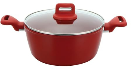 4.2L Stockpot with Lid Non Stick Cooking Pots with Tempered Glass Lid Induction Base Aluminum Casserole Pot for Cooking Soups & Brew Boiling Stews Pots (Red, 24cm Stock Pot)