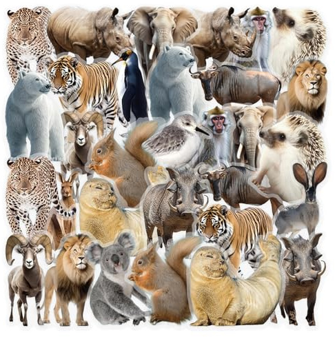 Animal Stickers 50 Pcs Realistic Wildlife Animal Stickers, Zoo Animal Decals for Laptops, Water Bottles, Journals, Scrapbooking, Phone Cases, Luggage DIY Decor