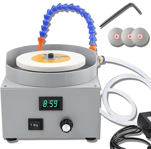 Levigatrice Elettrica Da Banco, Affilatrice Per Coltelli a Umido E a Secco, Con 3 Dischi Diamantati, Mola Da 80 Maglie, Lucidatrice Per Gioielli 0-2800 Giri/min, Per Coltelli In Metallo, Giada, Vetro