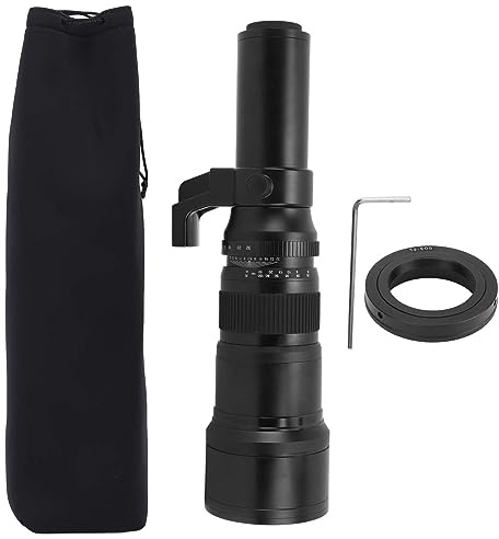 Obiettivo Teleobiettivo 500mm F6.3 Manuale con Anello Adattatore T2 - Contrasto Elevato, Struttura in Metallo, Ideale per Fotografia Naturalistica e Sportiva (Nera)