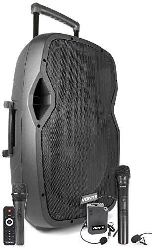 Bafle portatil PA Profesional 15 800W con Mando a Distancia, Puerto USB Integrado y Lector SD Card para Reproducir ficheros MP3. Este Sistema Todo en uno Viene Equipado con un Receptor Bluetooth pa