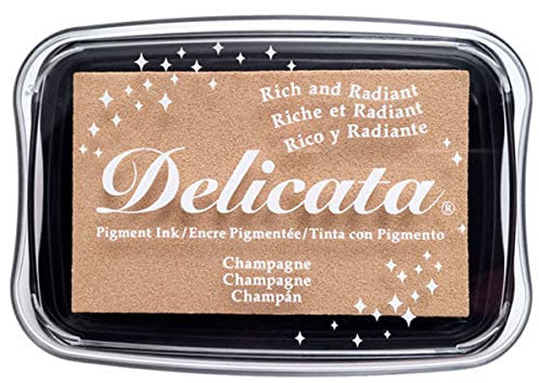 Tsukineko Ink Pad Delicata Stempelkissen-Beige, Dazzle Champagne-Groß-Wasserbasis, Wasserfest-Embossing, 9,9 x 6,8 x 1,9 cm