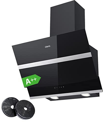 CIARRA CBCB6736N Class A++ 650m³/h Touch Control Angled Cooker Hood 60cm with Carbon Filters Recirculating & Ducting LED Lights Wall Mounted Range Hood 600mm Kitchen Extractor Fan