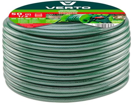 VERTO Gartenschlauch 1/2 Zoll, 50 m Länge, 4-lagiger - UV-beständig, Flexibel Schlauch - Wasserschlauch mit Anti-Algen-Innenausstattung, 24 bar Berstdruck - Grün