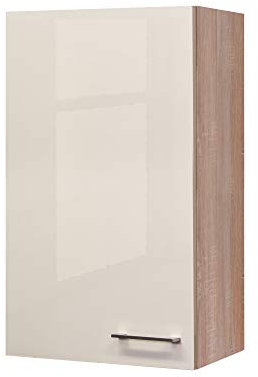 Flex-Well Hängeschrank Nepal - Küchenschrank - 1-türig - Breite 50 cm - Hoch 89 cm - Creme glänzend/Eiche Sonoma