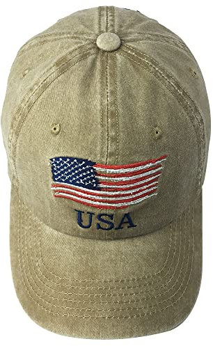 GUMONI USA Flagge Stickerei Denim Baseball Caps Kappe Outdoor Freizeit Mütze Herren Damen(Khaki)