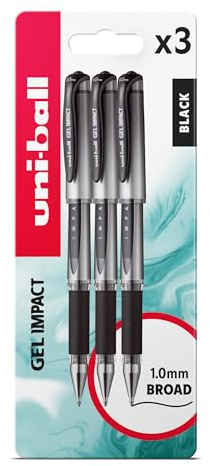 uni-ball Gel Impact Rollerball Gel Pens, 1 mm, Black (3-Pack) | Fast-Flow Gel Ink, Comfortable Grip, Fade Resistant, Ideal for School & Office Use